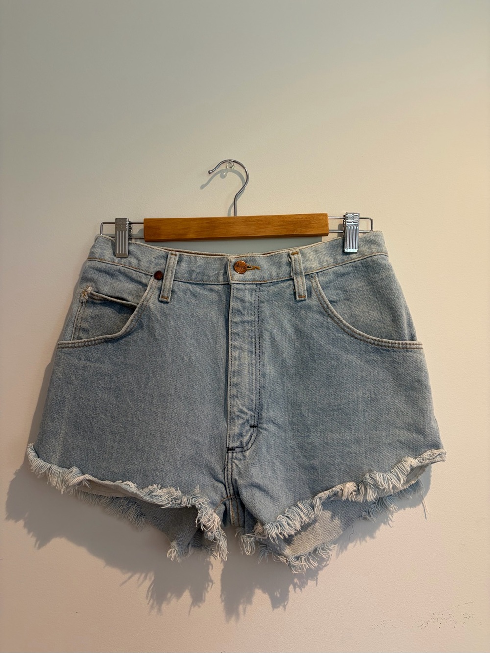 Wrangler Light Wash Denim Frayed Hem Shorts